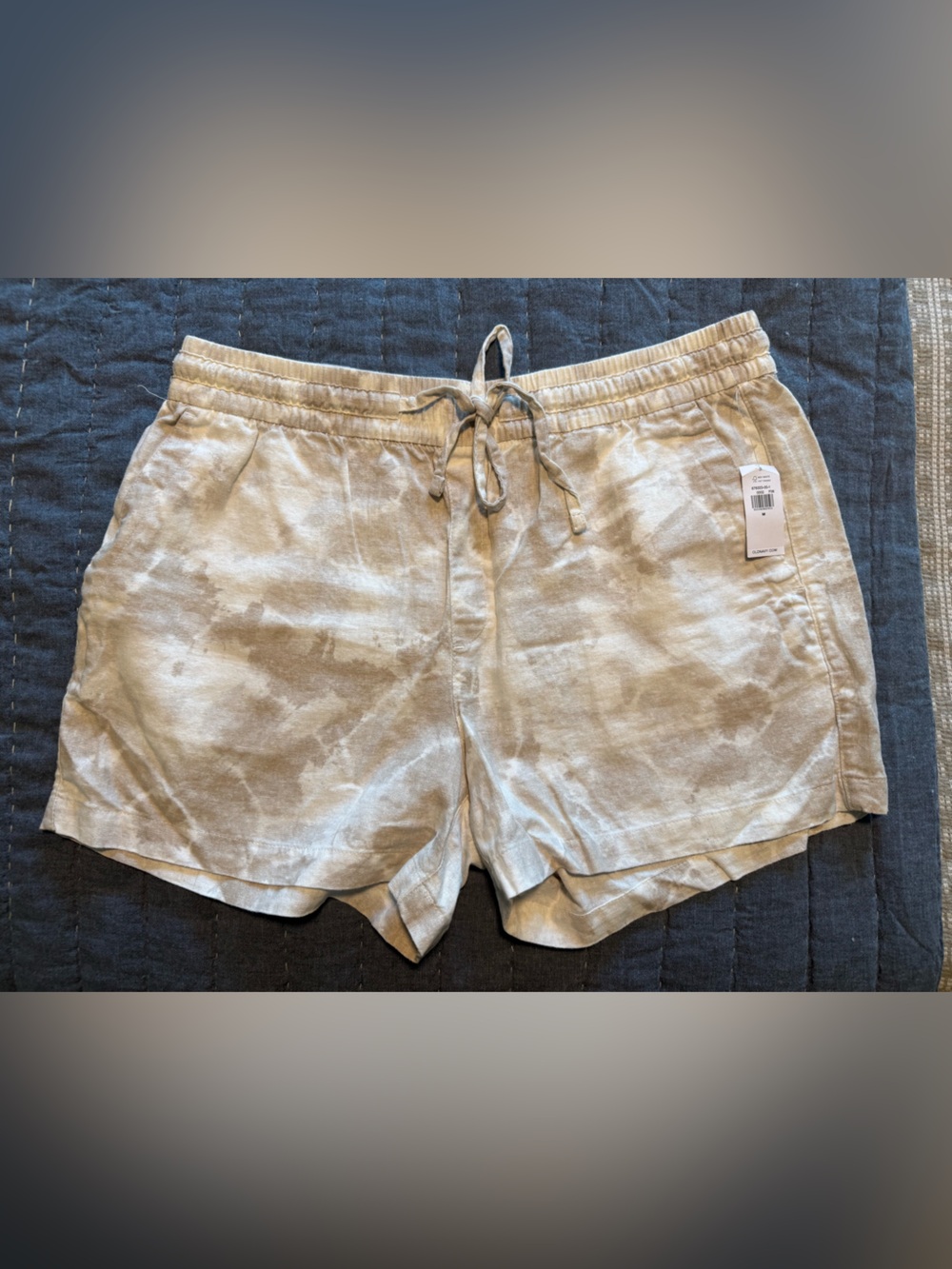 NWT Old Navy Cream Tie Dye Linen-Blend Drawstring Shorts - Size Medium